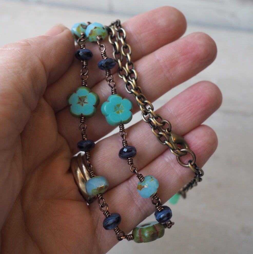 Turquoise and Blue Beaded boho chic necklace