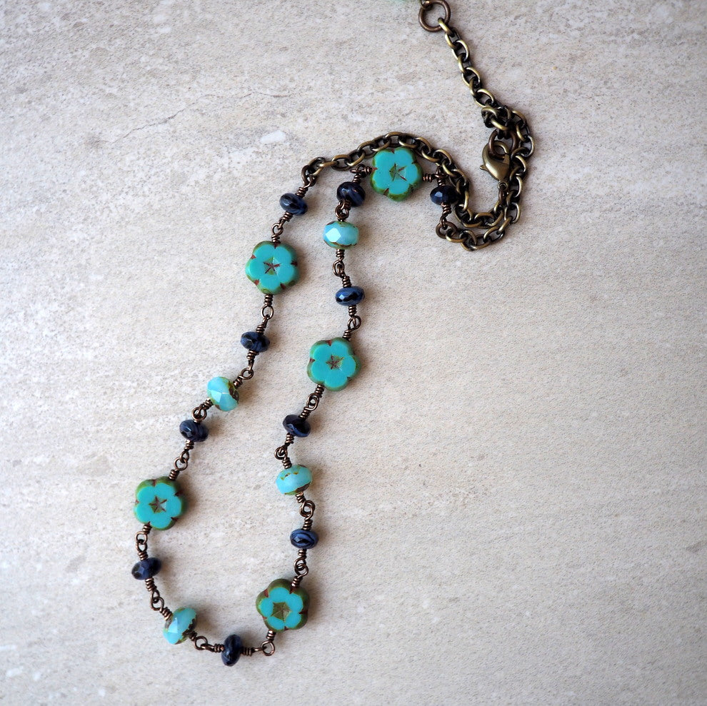 Turquoise Flower Bohemian Necklace by Wallis Designs