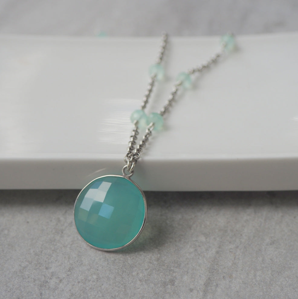 Aqua Chalcedony Gemstone Necklace made in Canada