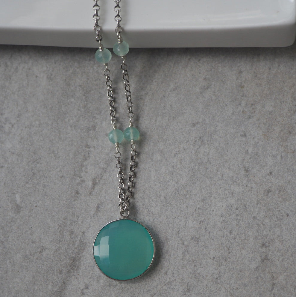 Aqua Chalcedony Pendant Necklace with Sterling Silver