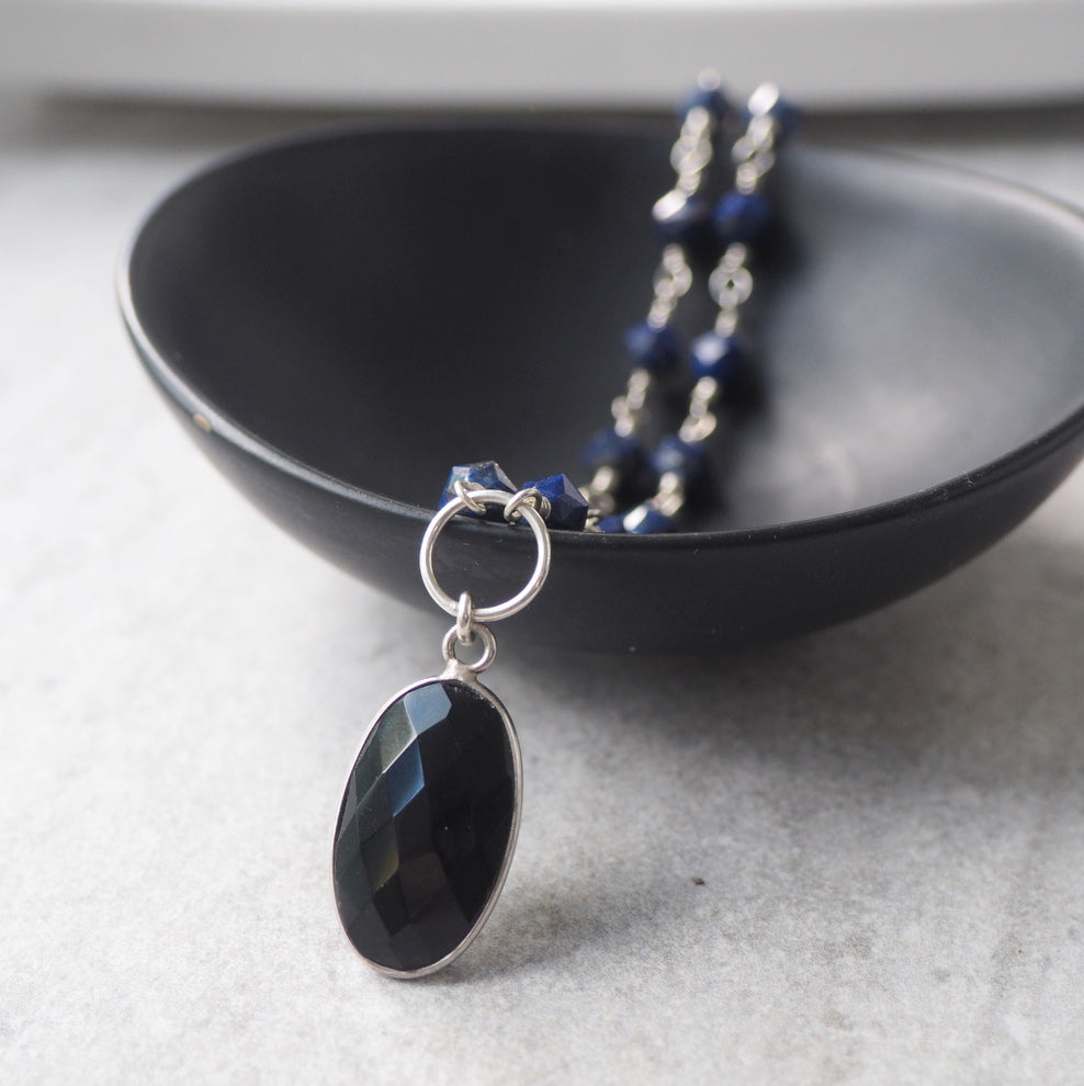 Lapis Lazuli and Black Onyx Gemstone Necklace