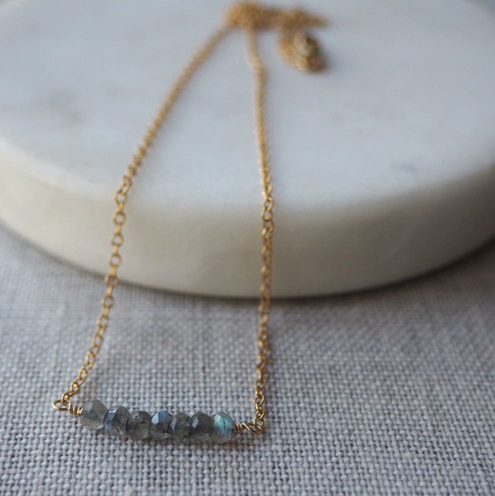 Grey Gemstone Necklace with Gold Chain by Wallis Designs