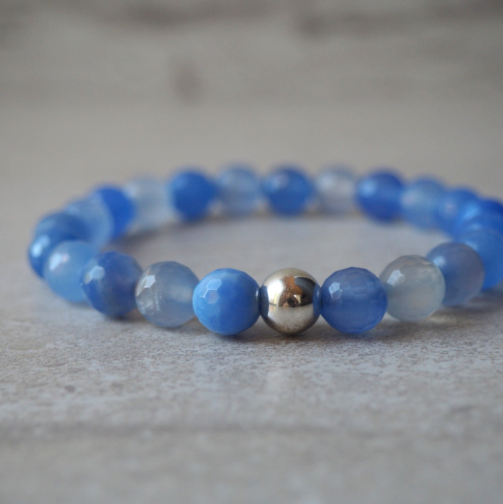 Periwinkle Blue Agate Stretch Bracelet by Wallis Designs