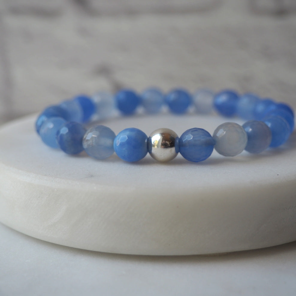 Periwinkle Blue Agate Bracelet with Sterling Silver
