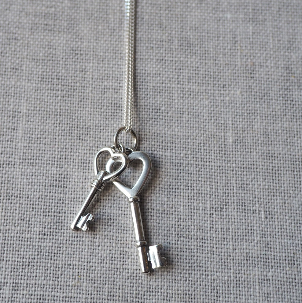 Heart Key Pendant Necklace on Sterling Silver Chain