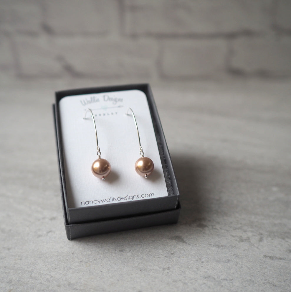 Rose Gold Pearl and Silver Earrings by Nancy Wallis Designs