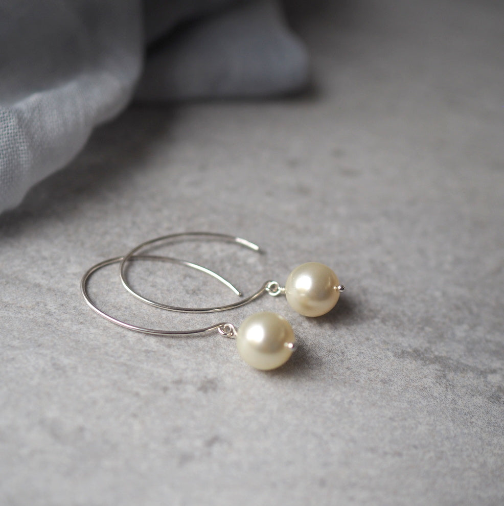 Modern Pearl Silver Earrings by Nancy Wallis Designs