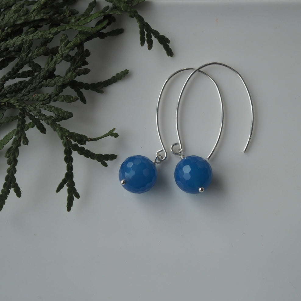 Sterling Silver Earrings with Blue Agate made in Canada