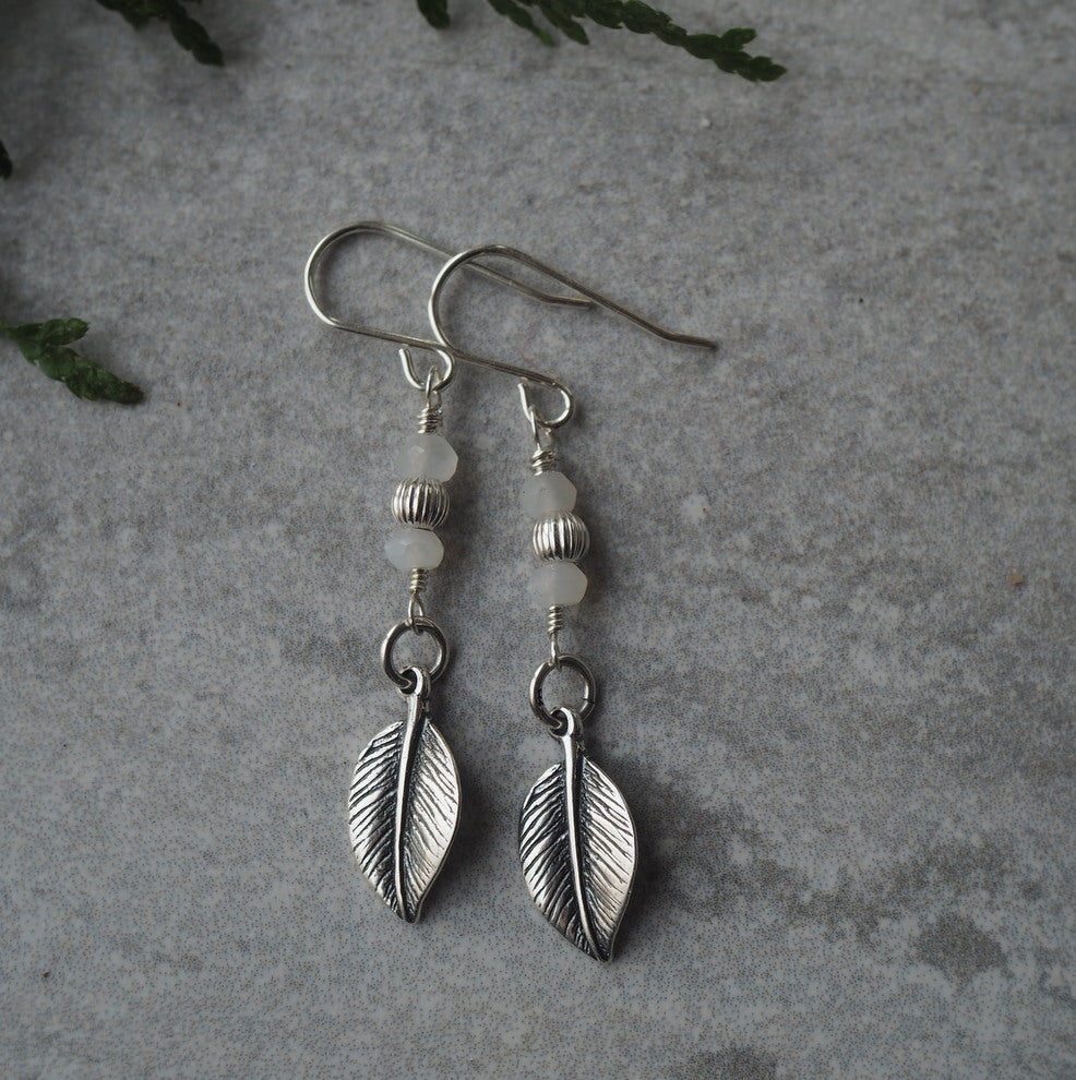Leaf Dangle Earrings with Moonstone by Wallis Designs