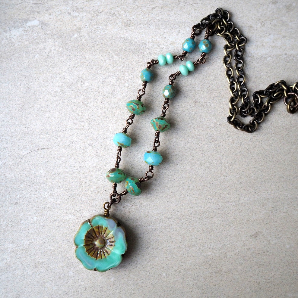 Czech Beads and Brass Bohemian necklace by Wallis Designs