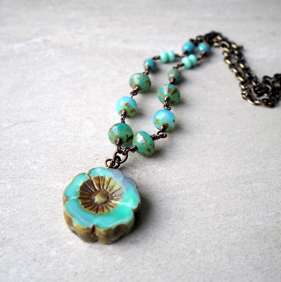 Flower Necklace in Brass by Nancy Wallis Designs in Canada