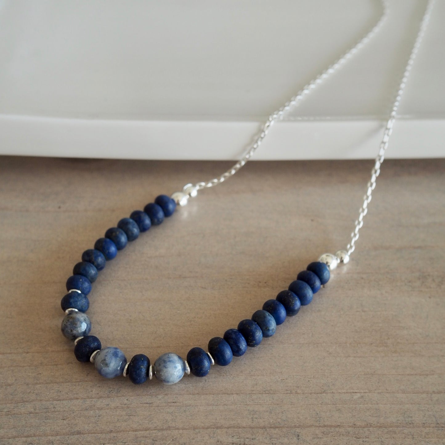 Navy Blue Gem Necklace with Lapis Lazuli and Blue Jasper