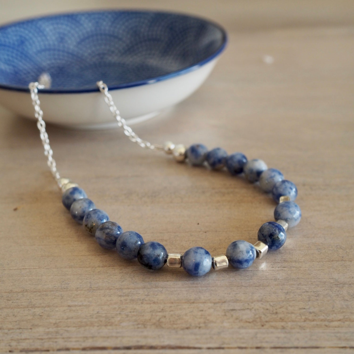 Blue Gemstone Necklace with Sterling Silver by Wallis Designs