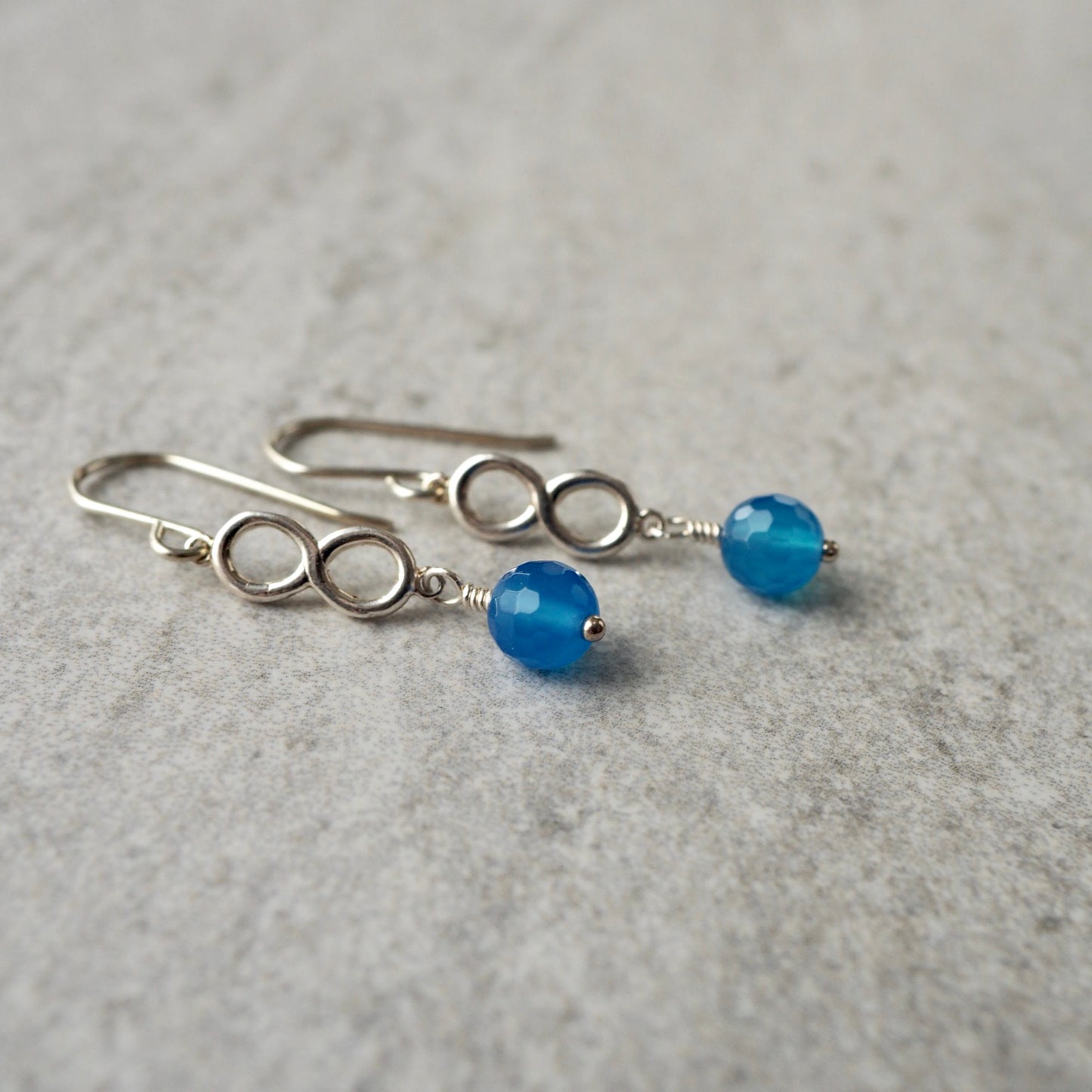 Blue Agate Silver Infinity Earrings made in Canada
