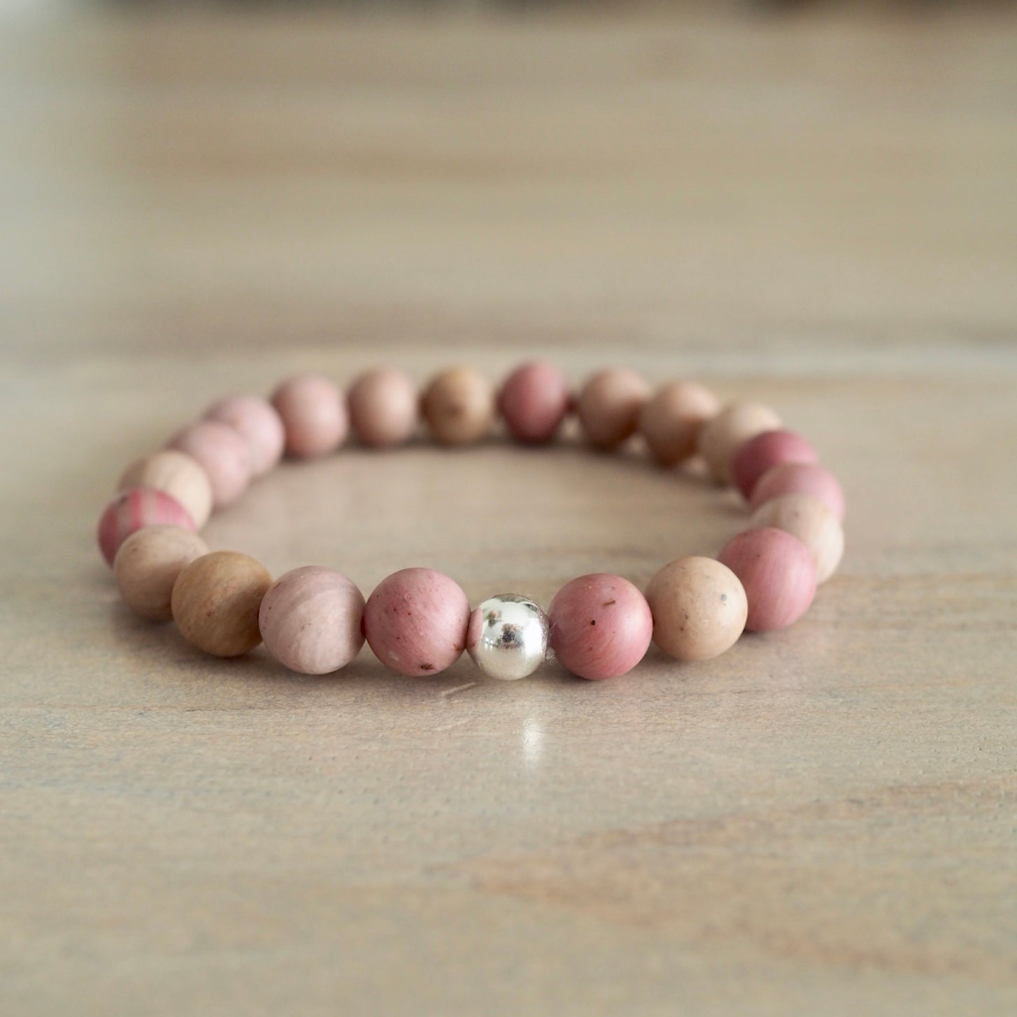 Pink Rhodonite Gemstone Stretch Bracelet by Wallis Designs