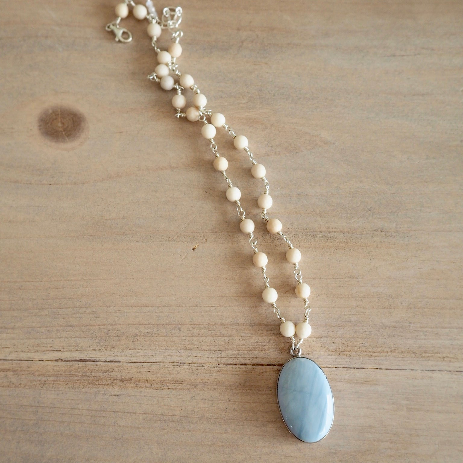 Wire Wrapped Riverstone and Blue Agate Necklace 