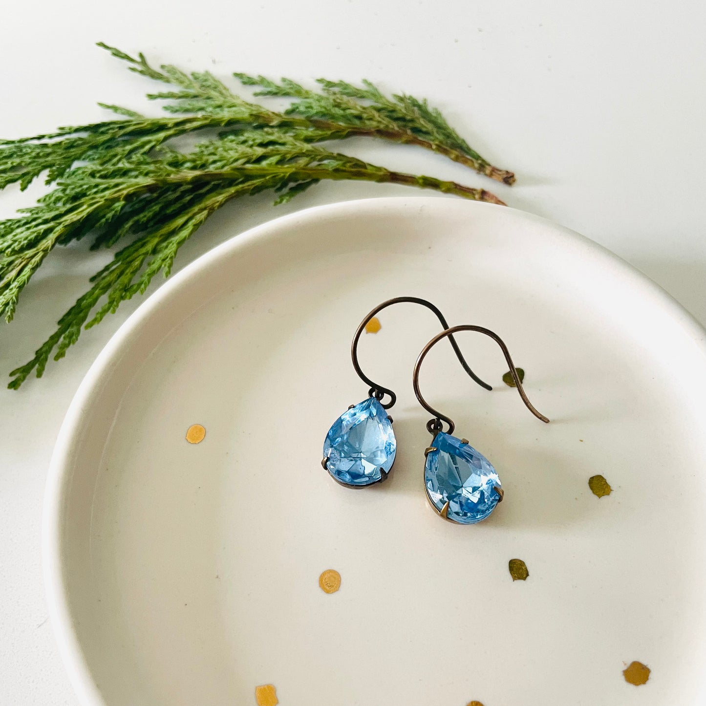 Light Blue Teardrop Vintage Rhinestone Earrings