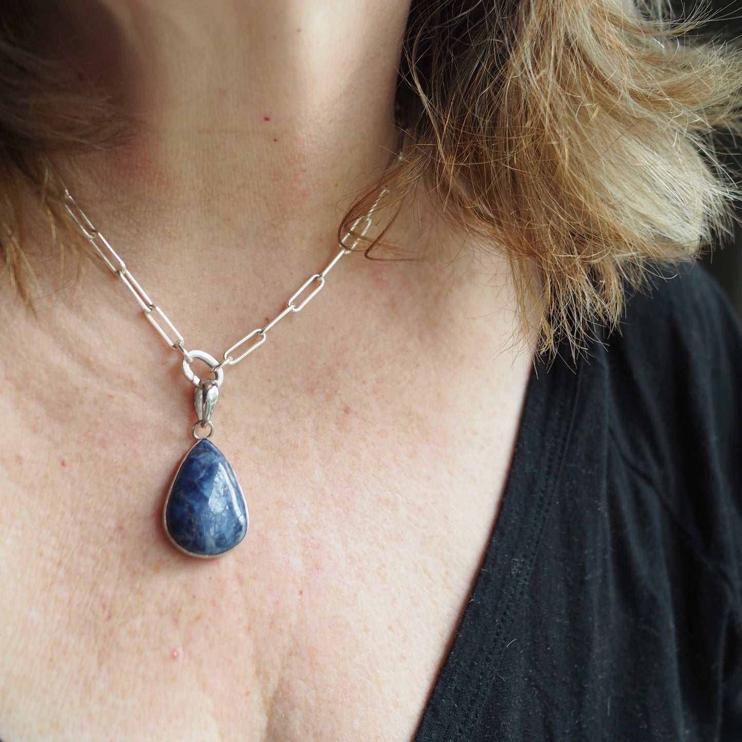Paperclip Necklace with Sodalite Pendant