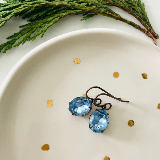 Light Blue Oval Vintage Rhinestone Earrings