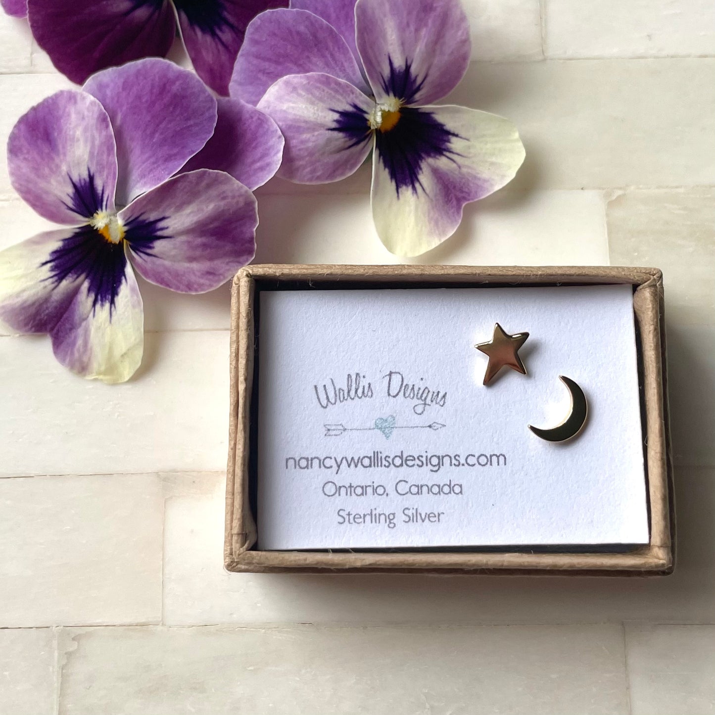 Tiny Gold Moon and Star Stud Earrings