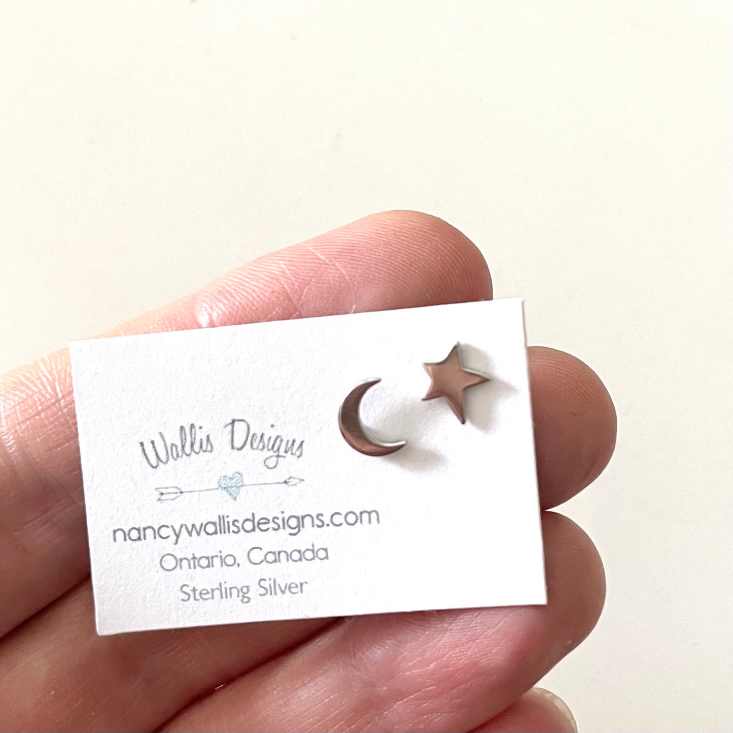 Tiny Silver Moon and Star Stud Earrings