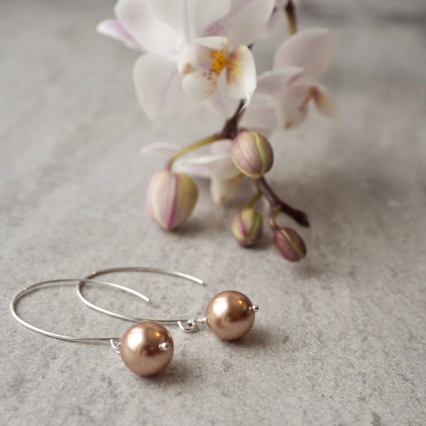 Rose Gold Pearl and Silver Earrings by Nancy Wallis Designs