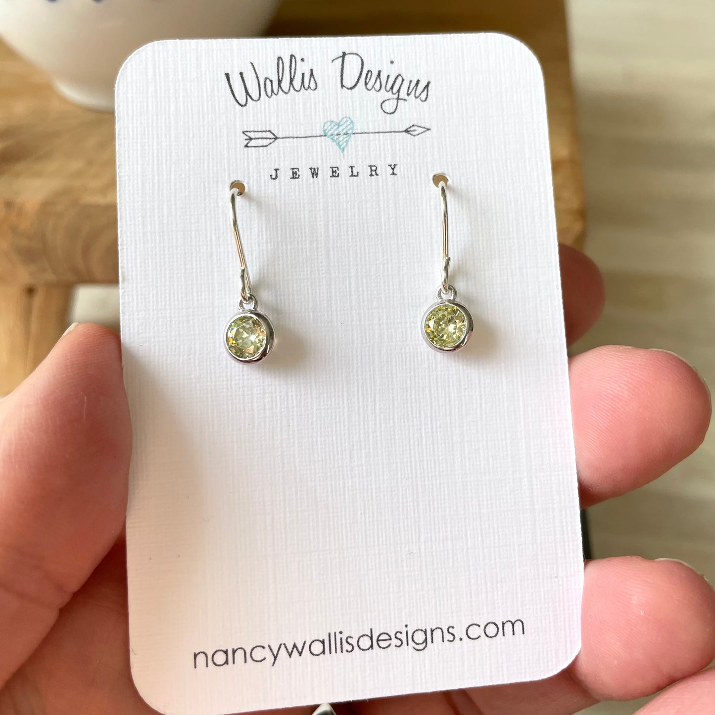 August birthstone earrings. Silver and cubic zirconia. Made in Whitby Canada.
