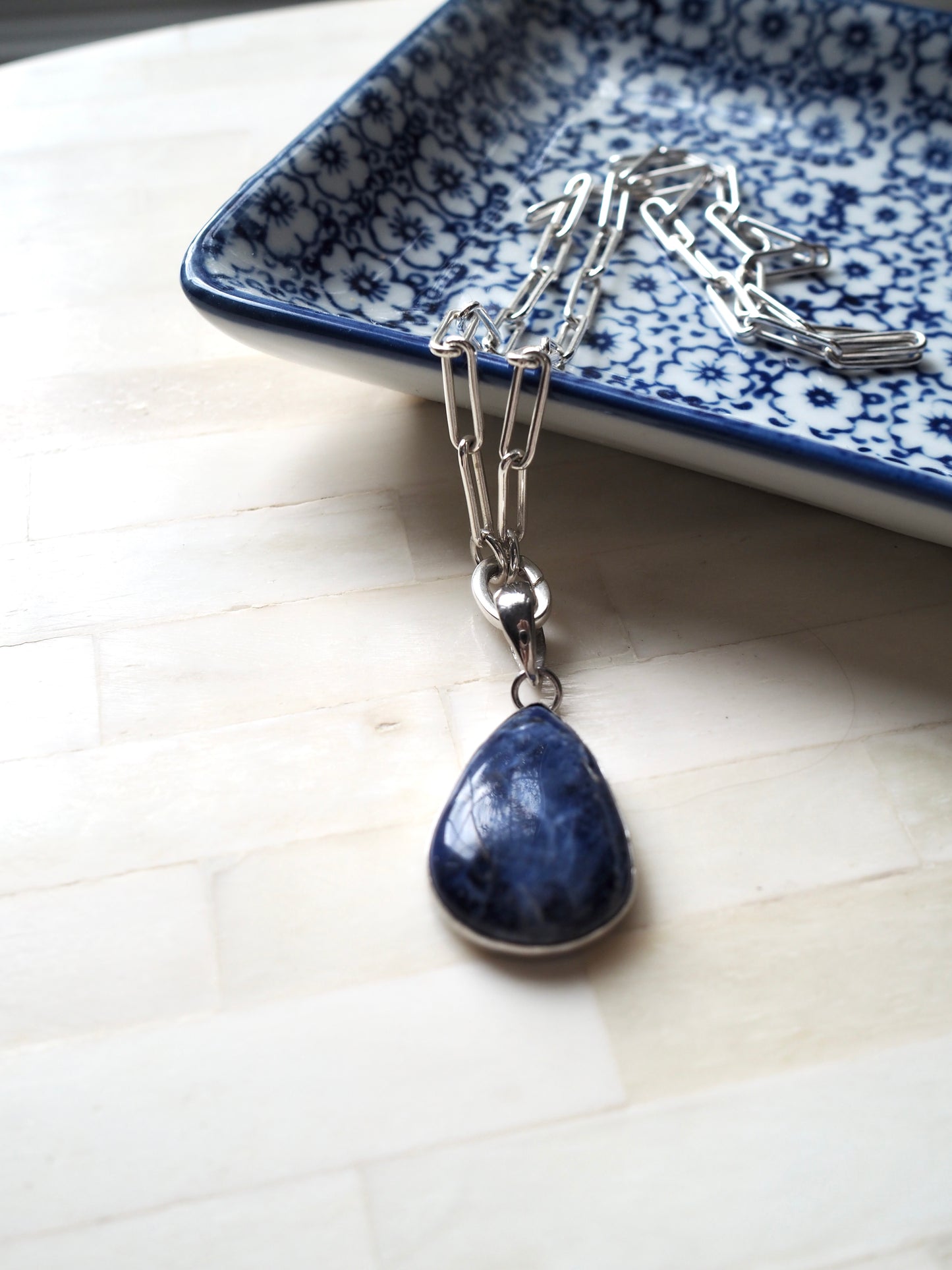 Paperclip Necklace with Sodalite Pendant
