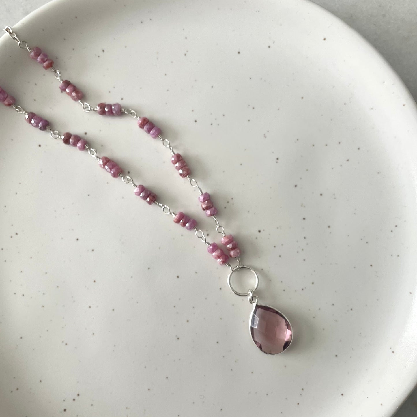 Pink Sapphire and Morganite Silver Necklace