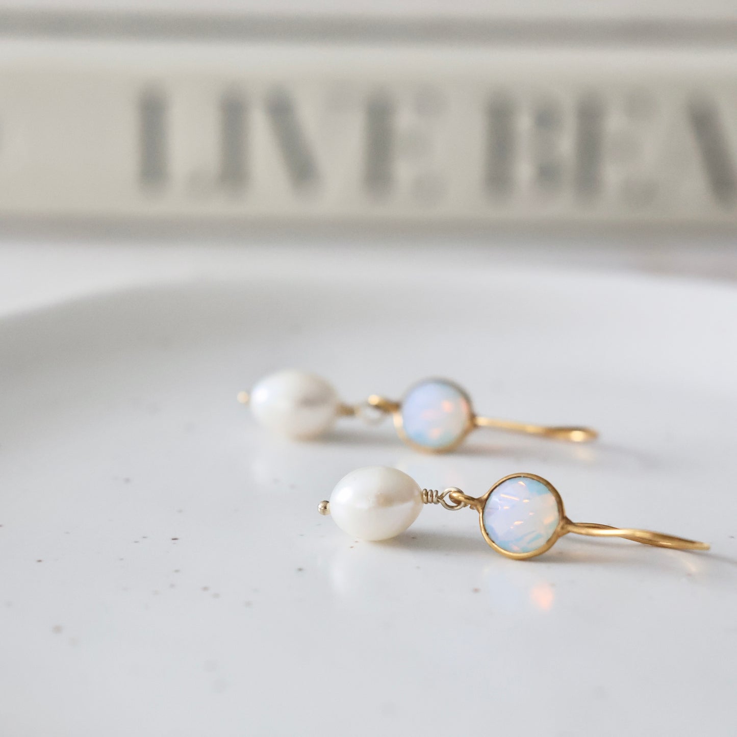 White Opal and Pearl Earrings