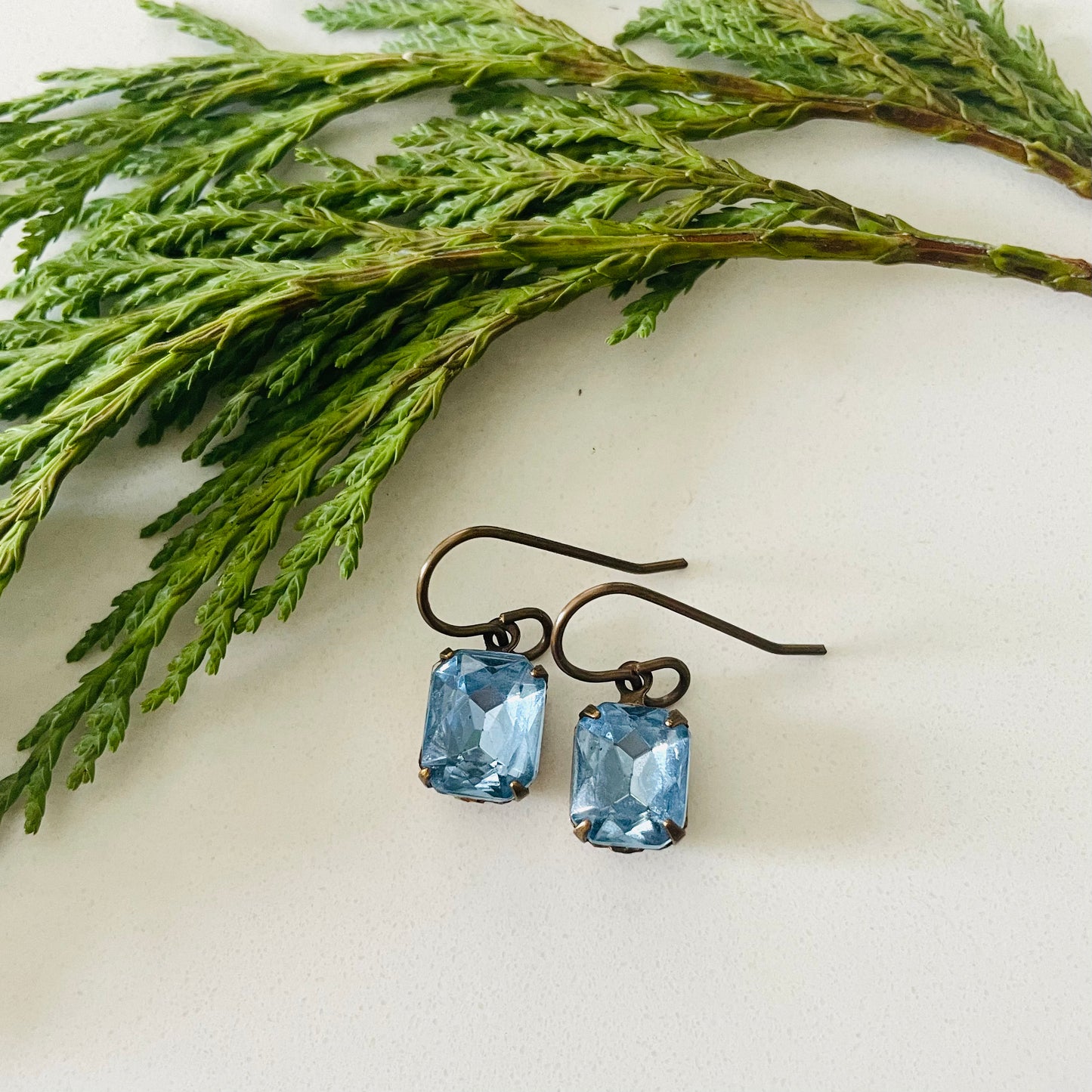Light Blue Vintage Rhinestone Earrings
