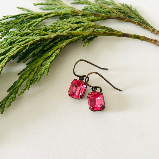 Pink Vintage Rhinestone Earrings