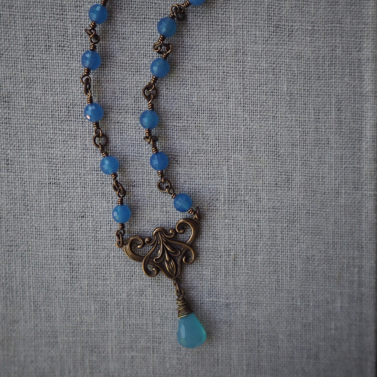 Beaded Blue Gemstone Necklace Bohemian Style