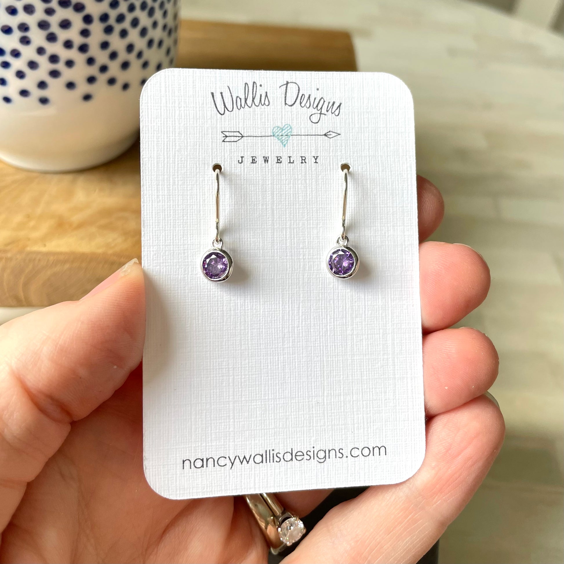 Silver and cubic zirconia earrings. February birthstone earrings.
