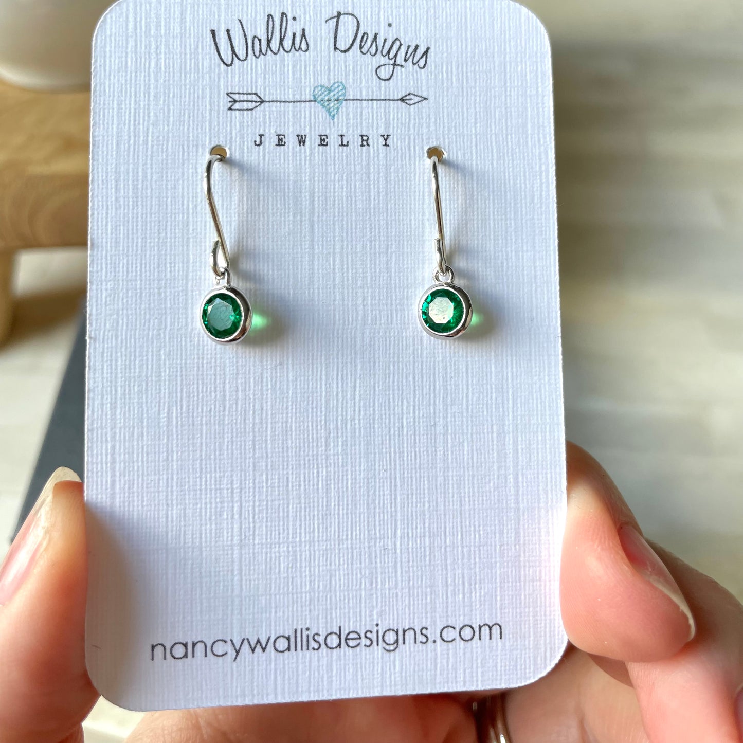 Green Emerald cubic zirconia earrings. May birthstone earrings